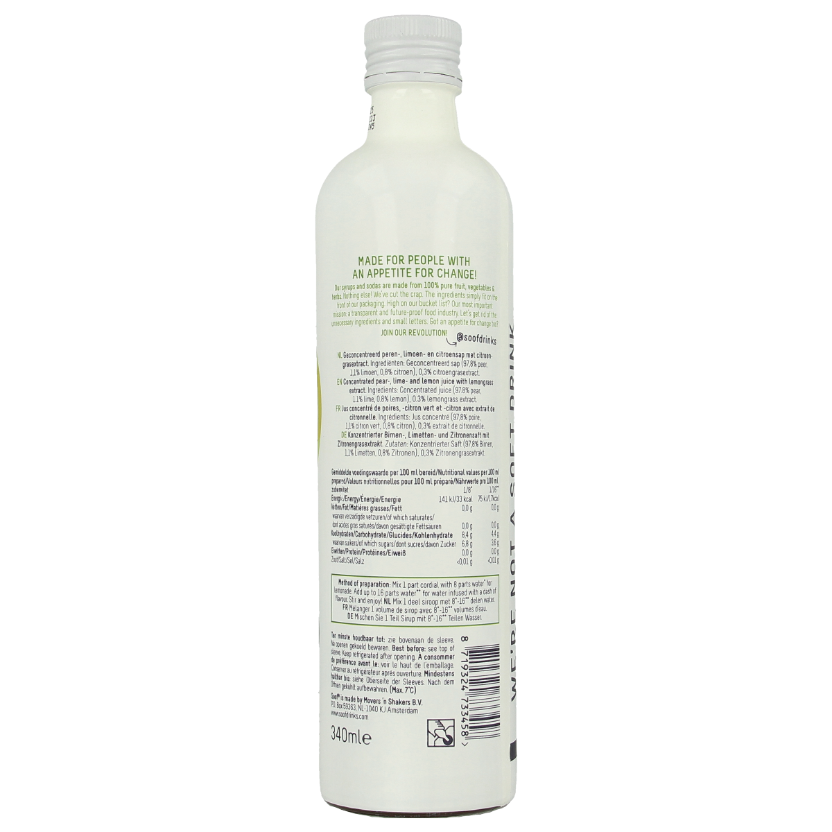 Soof Drinks Siroop citroengras peer limoen 340.00 Milliliter