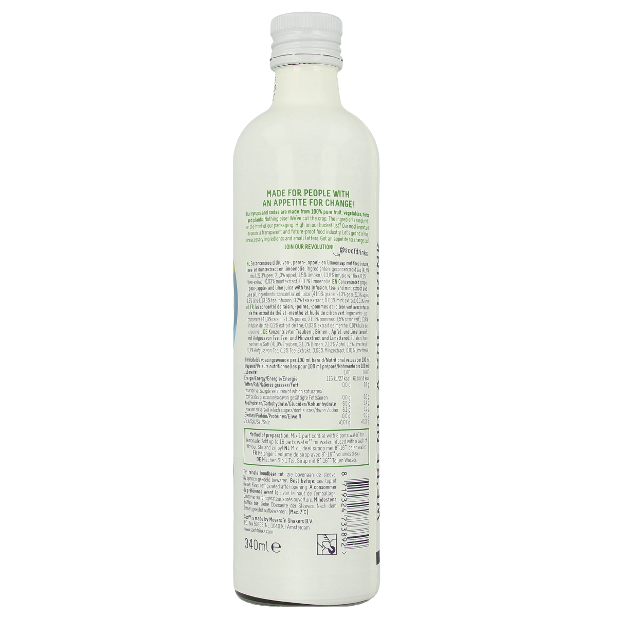 Soof Drinks Siroop zwarte thee limoen & munt 340.00 Milliliter