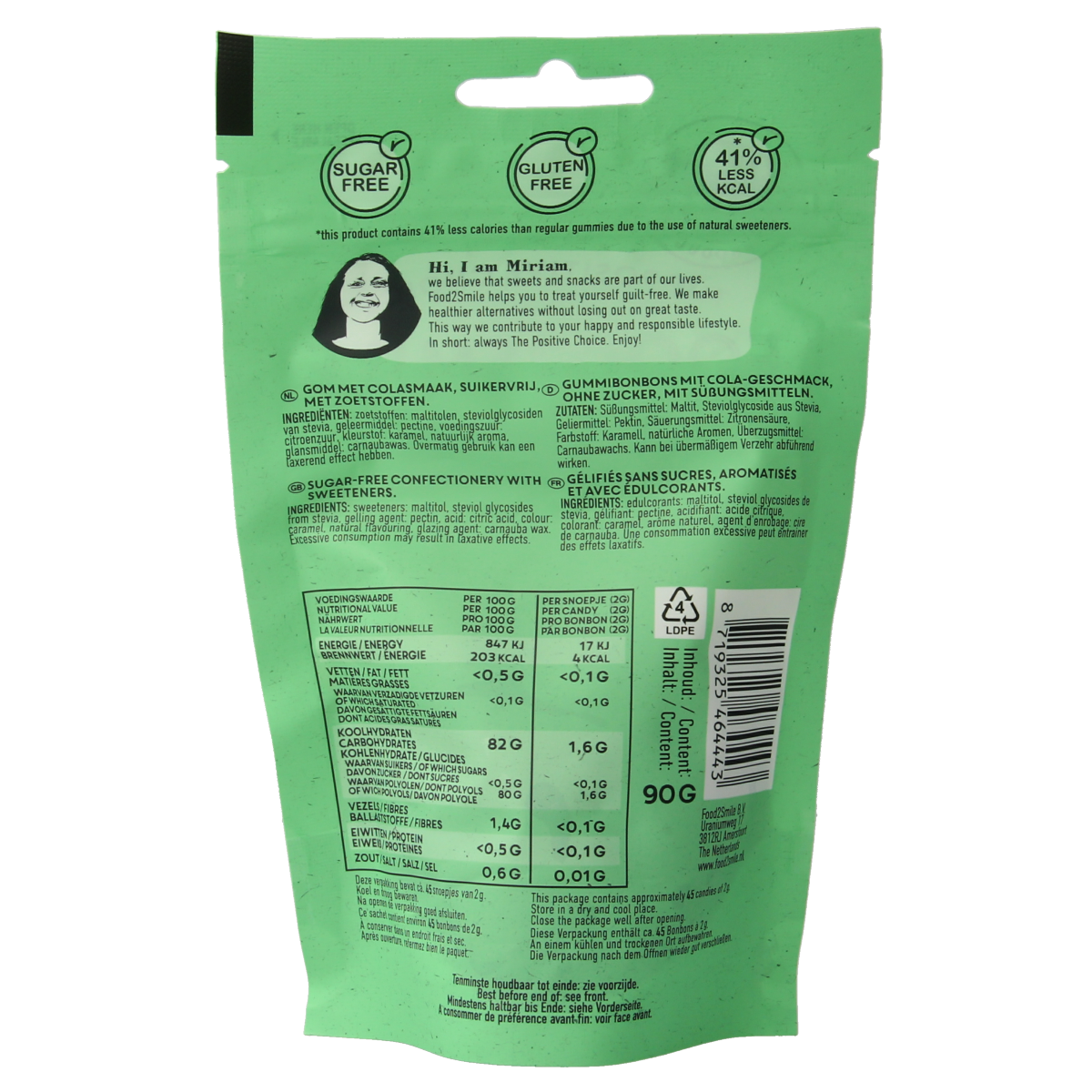 Food2Smile Cola-la bottles suikervrij lactosevrij 90.00 Gram