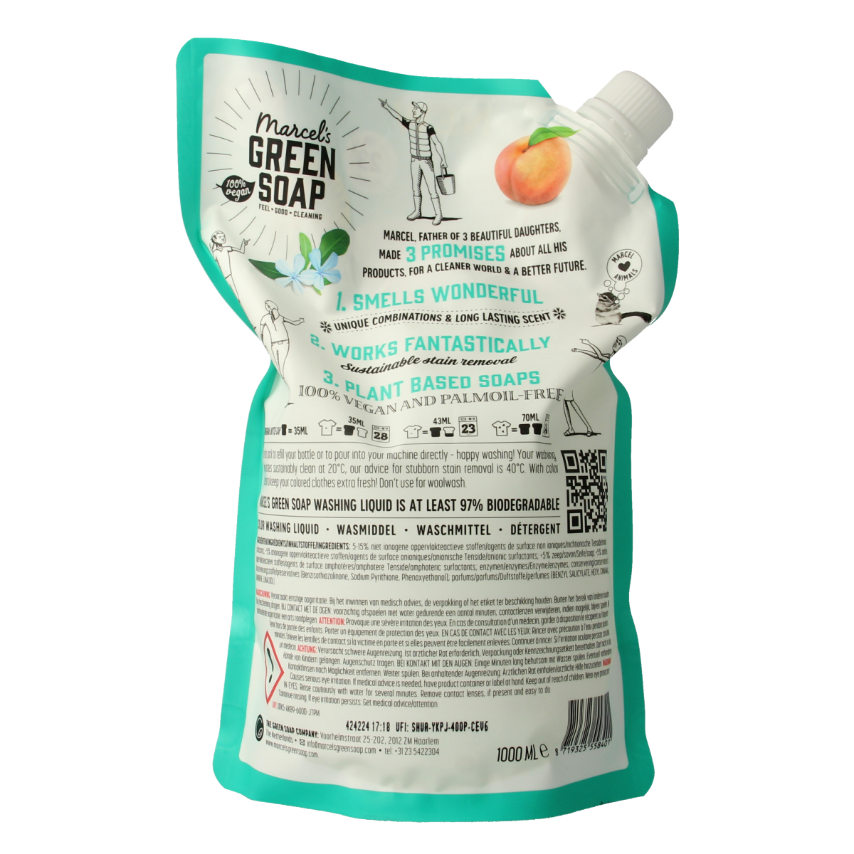 Marcel's Green Soap Wasmiddel kleur perzik & jasmijn navul  1.00 Liter