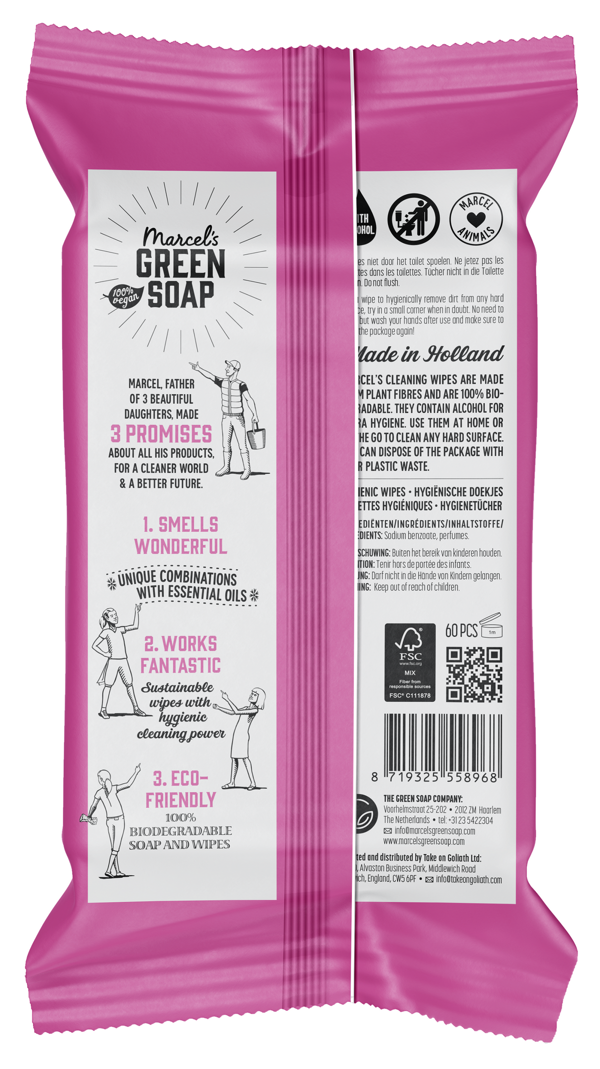 Marcel's Green Soap Cleansing wipes patchouli & cranberry 60.00 Stuks