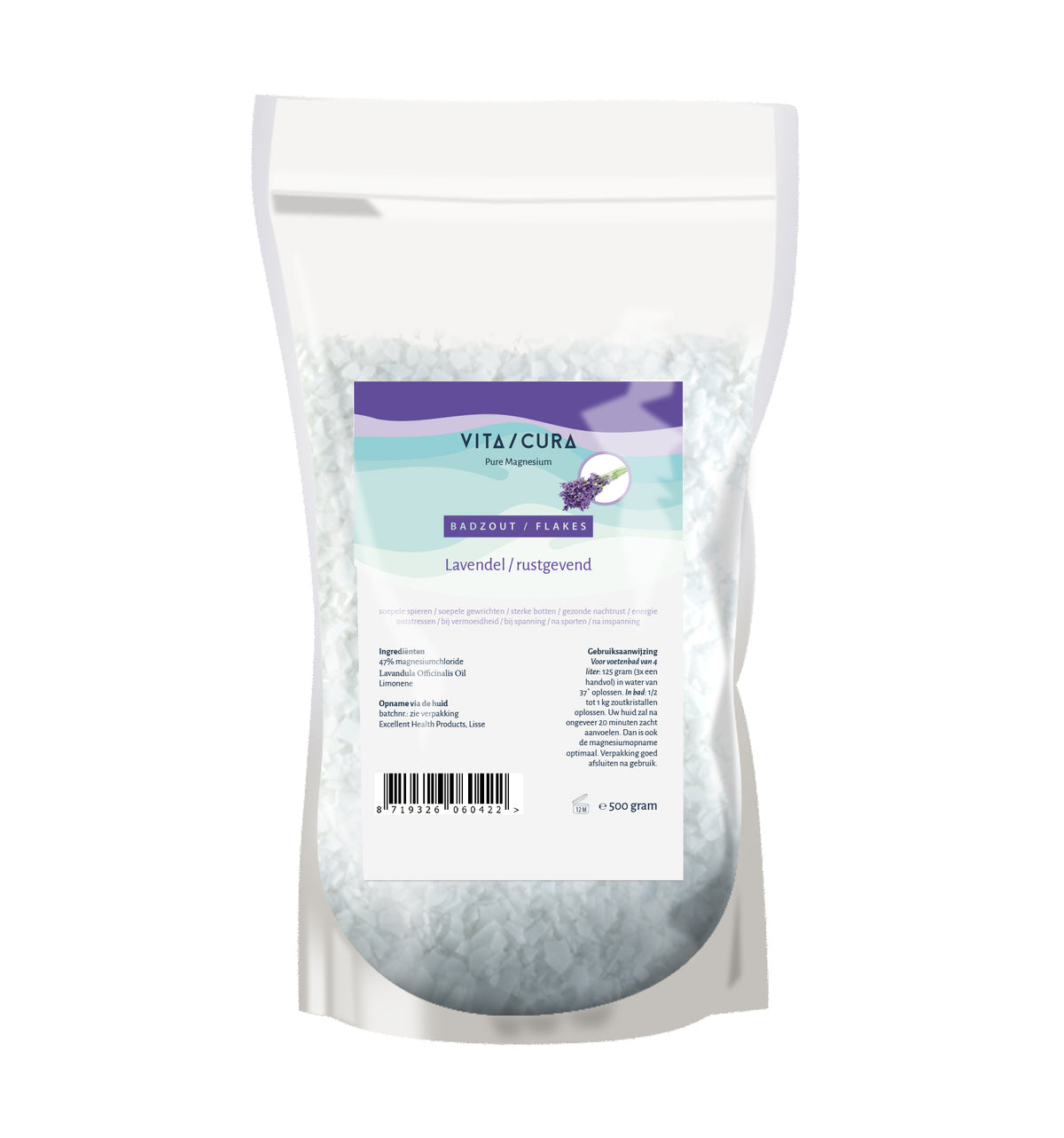 Vitacura Magnesium zout/flakes lavendel 500.00 Gram