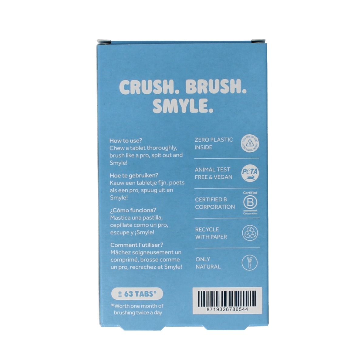 Smyle Tandpasta tabletten met fluoride navul 63.00 Stuks