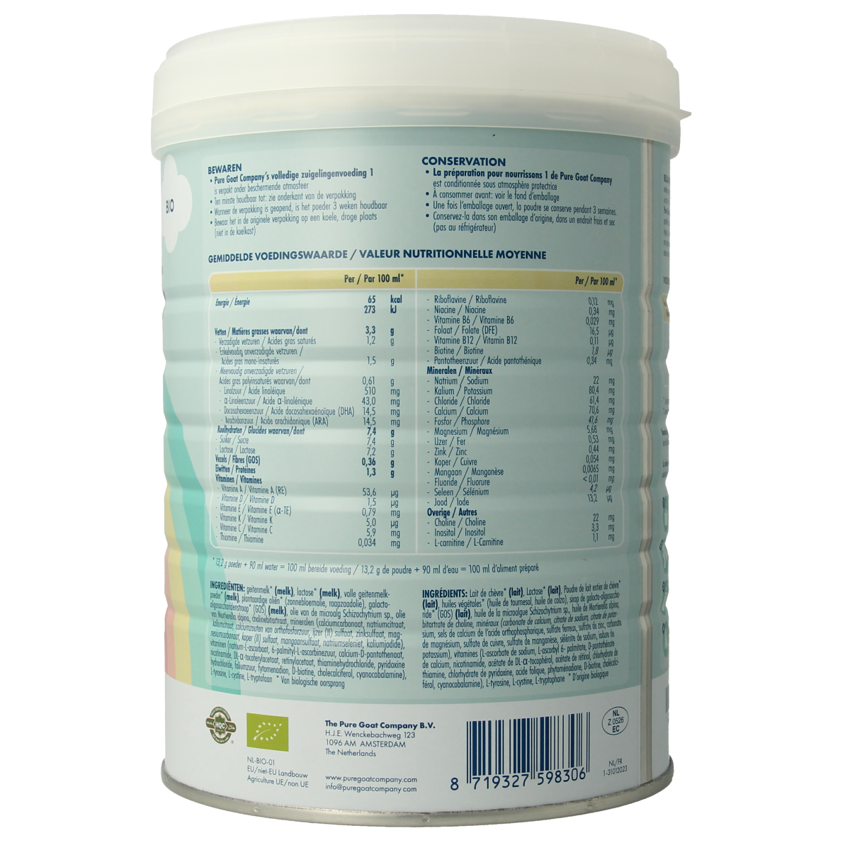 Pure Goat Zuigelingenvoeding volledig 1 bio 800.00 Gram