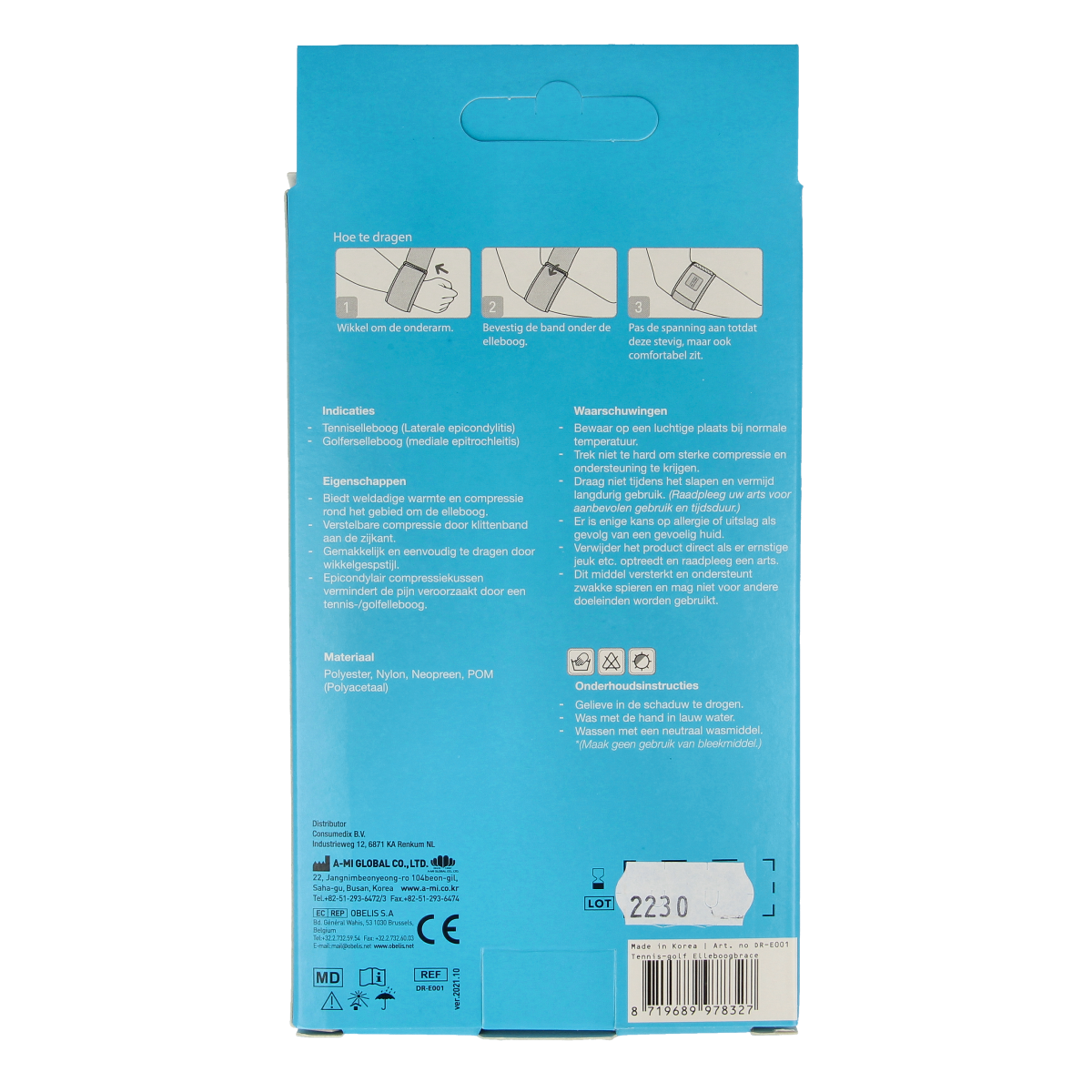 Emdee Tennis/golf arm supportband blauw 1.00 Stuks