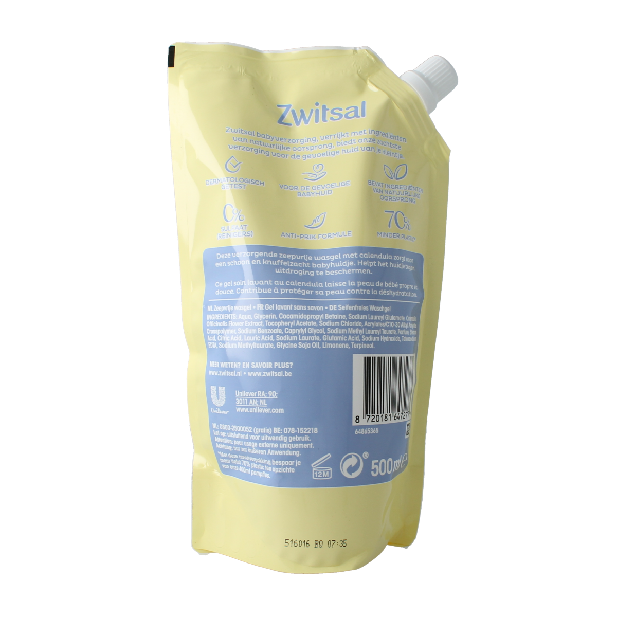 Zwitsal Zeepvrije wasgel navul 500.00 Milliliter