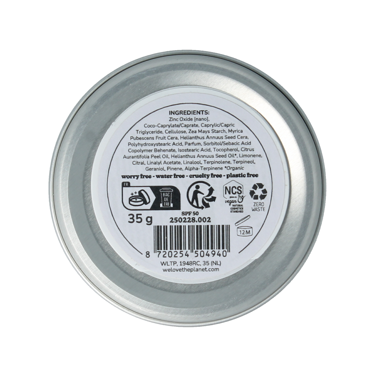 We Love The Planet Sunscreen balm vegan SPF50 35.00 Gram