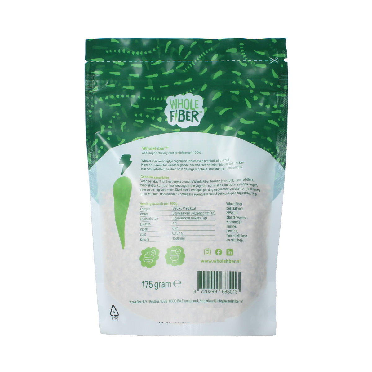 WholeFiber Gedroogde chicory root (witlofwortel) 175.00 Gram