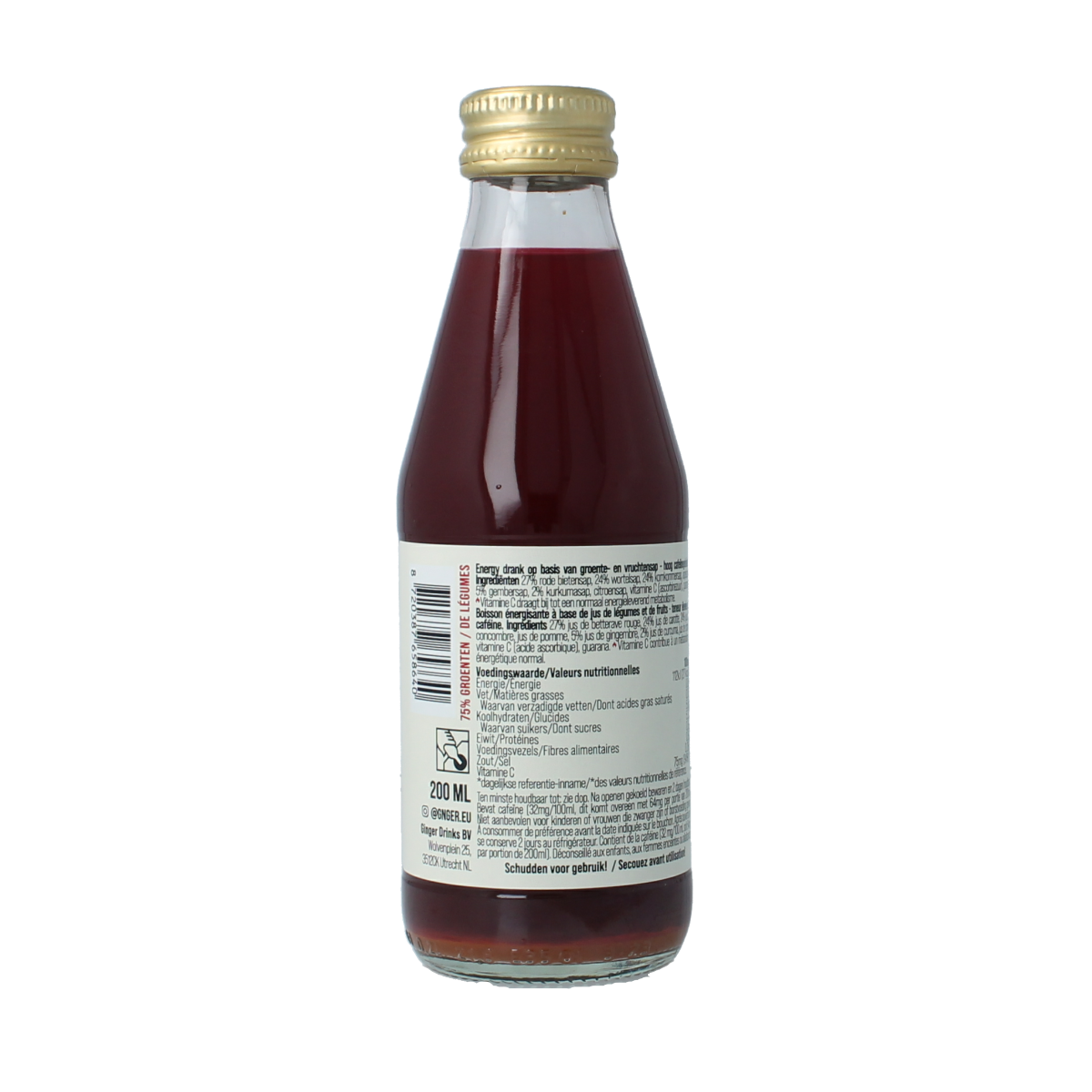 G'nger Energy groentesap 75% groente en guarana 200.00 Milliliter