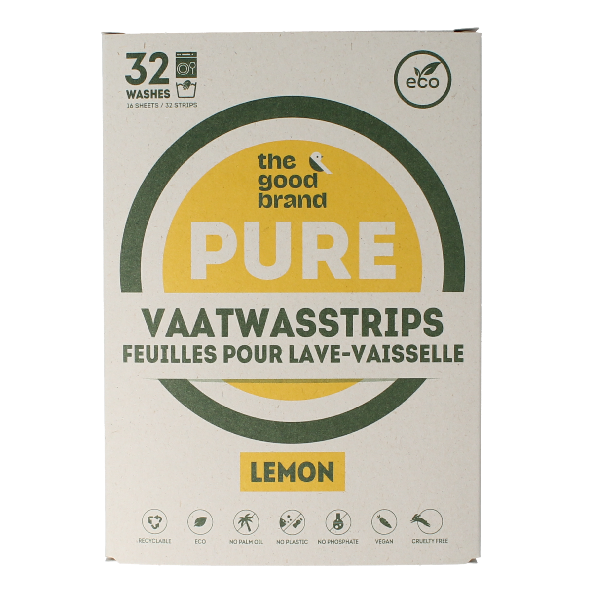 The Good Brand Vaatwasstrips lemon 32.00 Stuks