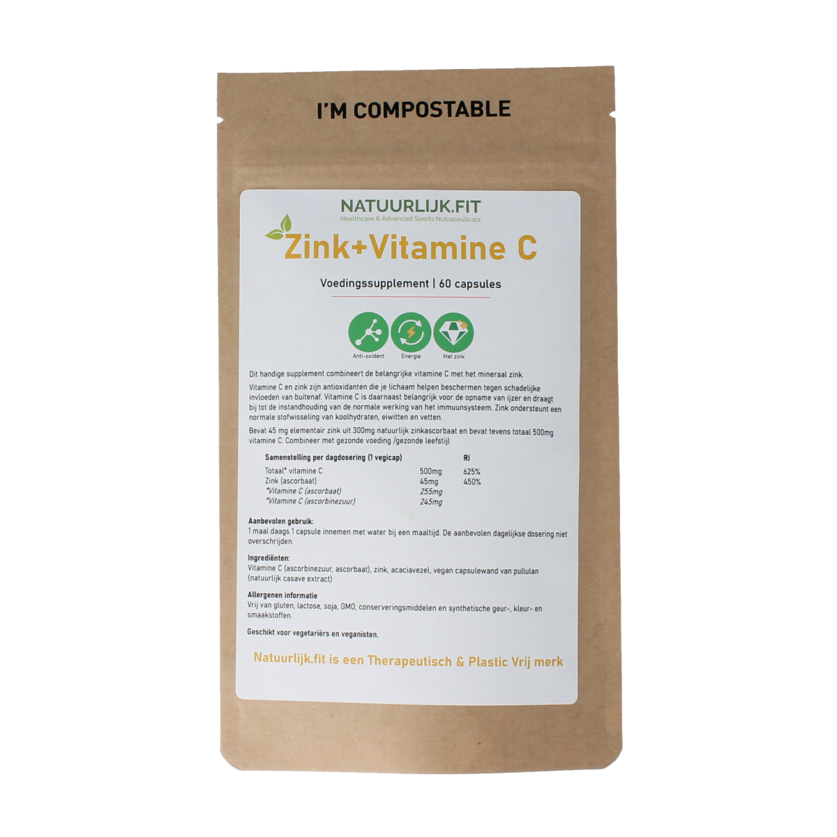 Natuurlijk.fit Vitamine C + Zink 60.00 Capsules