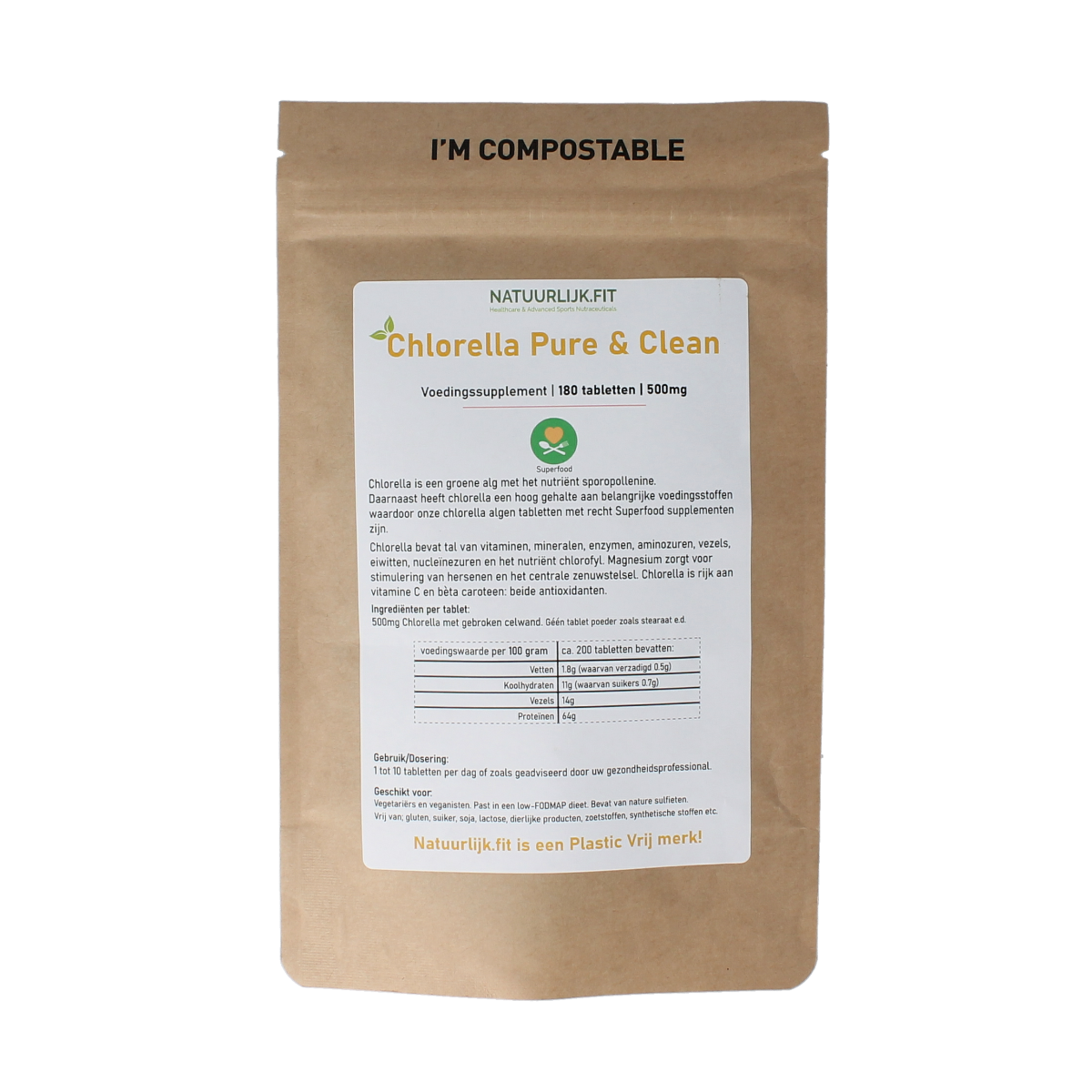 Natuurlijk.fit Chlorella Pure & Clean 500mg 180.00 Tabletten