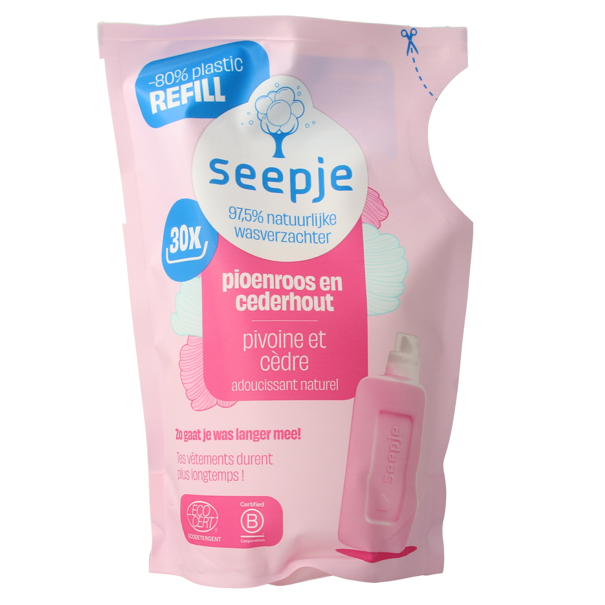 Seepje Wasverzachter pioenroos en cederhout navulling 750.00 Milliliter