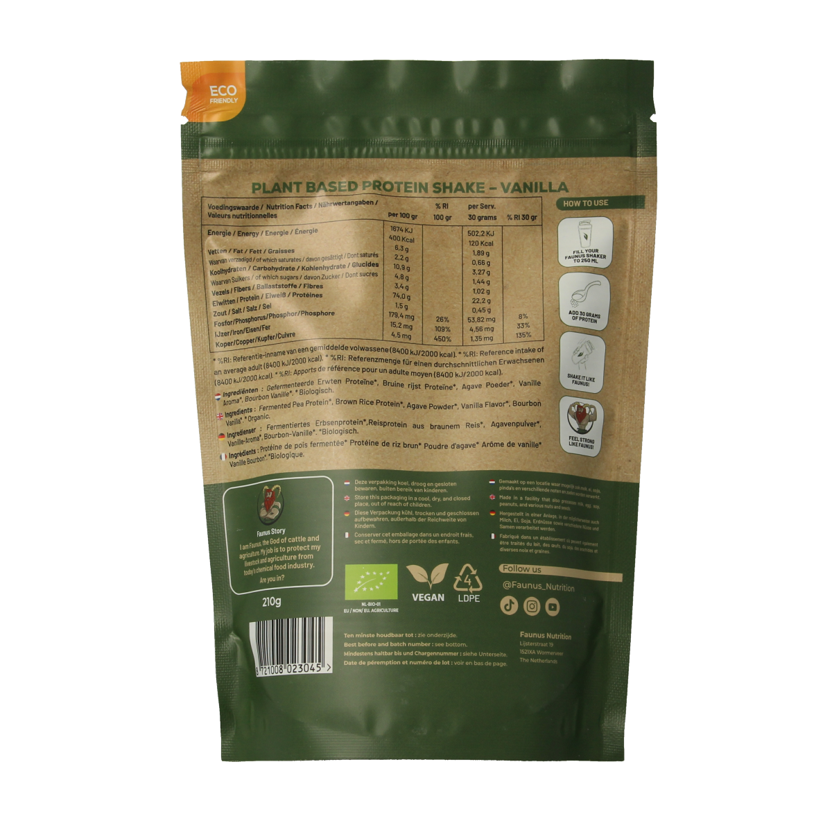 Faunus Nutrition Proteine gefermenteerd vanille bio 210.00 Gram