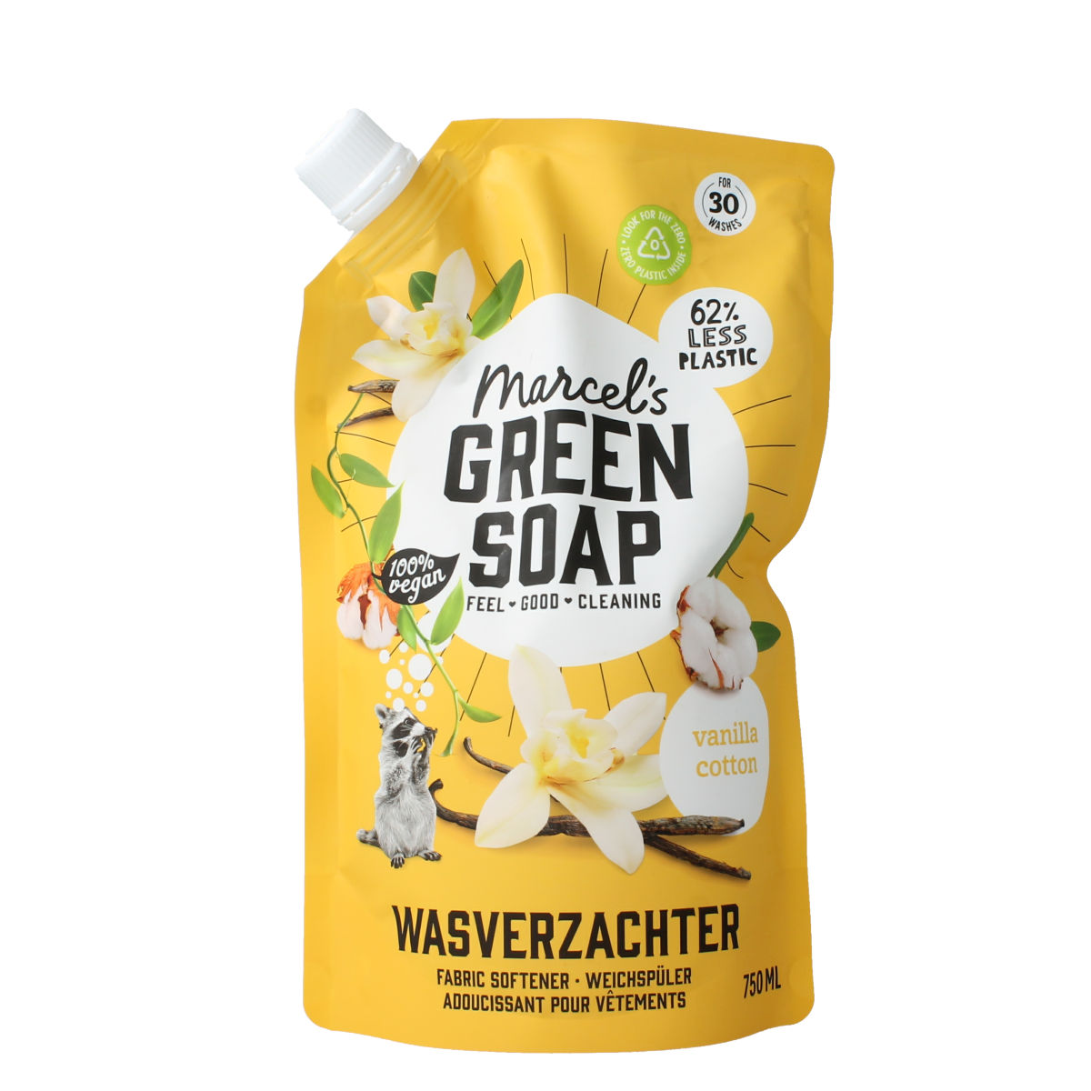 Marcel's Green Soap Wasverzachter vanille & katoen navulling 750.00 Milliliter