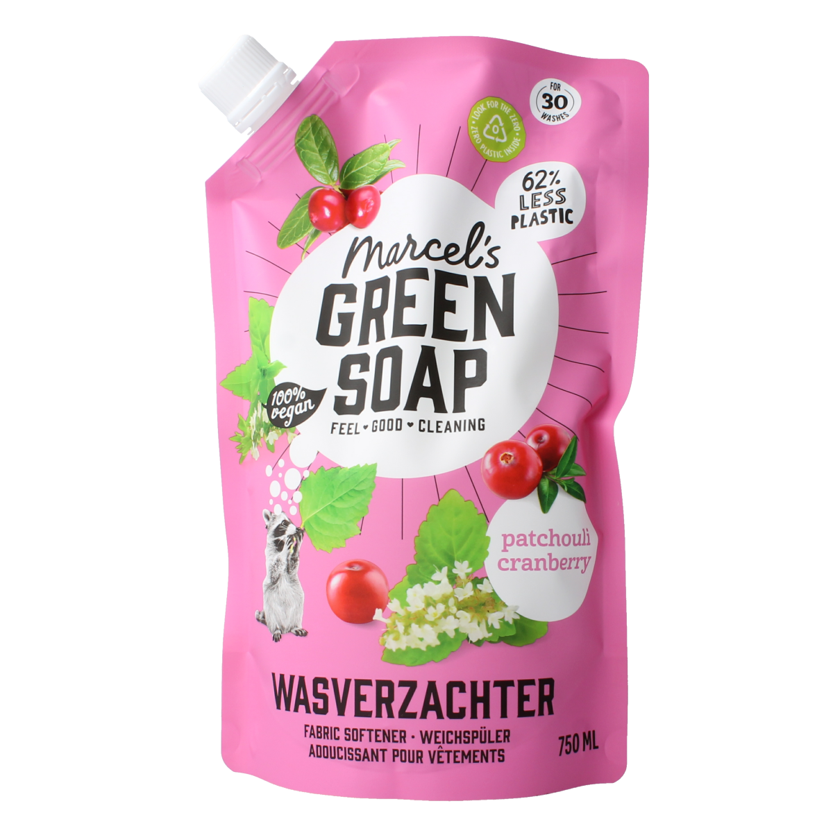 Marcel's Green Soap Wasverzachter patchouli & cranberry navulling 750.00 Milliliter
