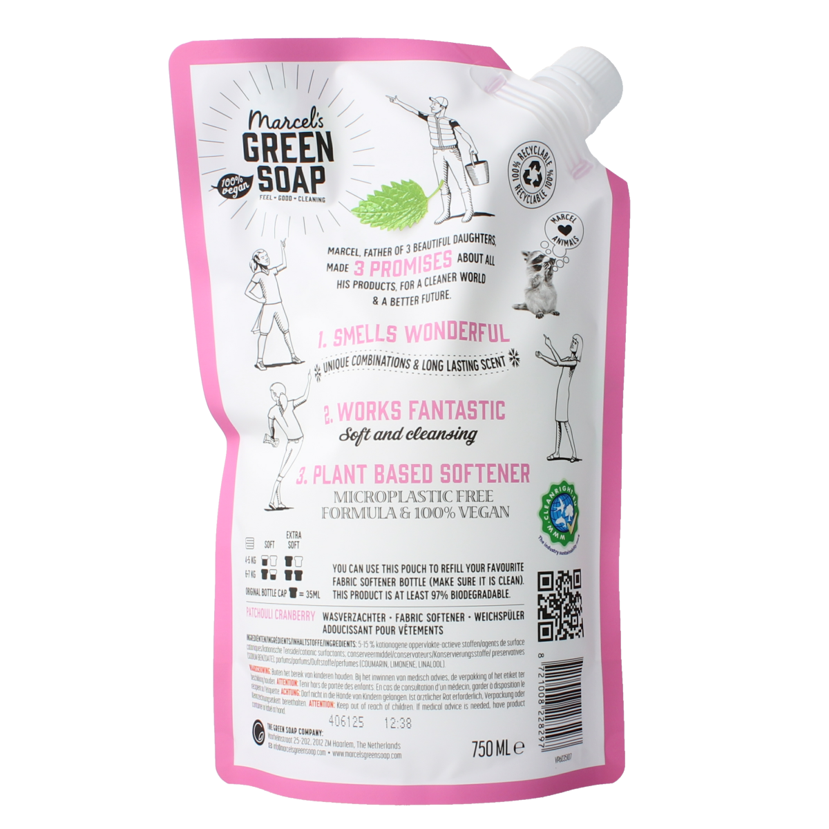 Marcel's Green Soap Wasverzachter patchouli & cranberry navulling 750.00 Milliliter