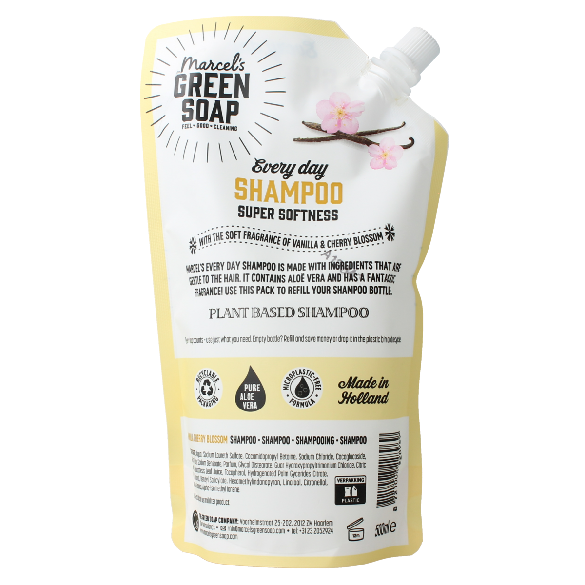 Marcel's Green Soap Shampoo vanille & kersenbloesem navulling 500.00 Milliliter