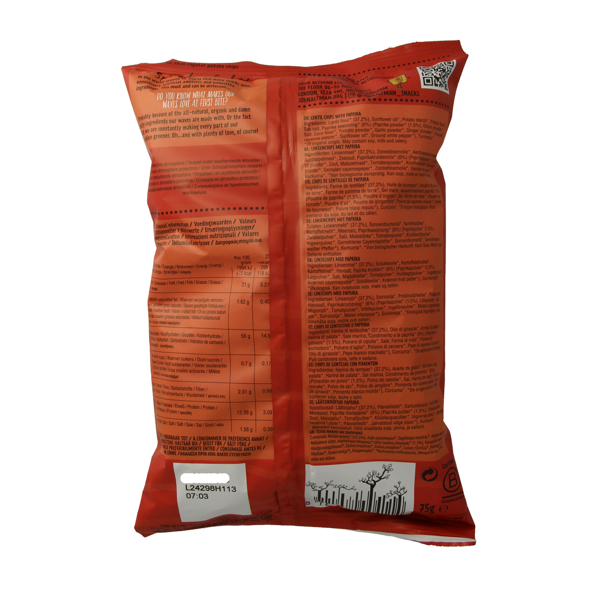 John Altman Linzen chips paprika bio 75.00 Gram