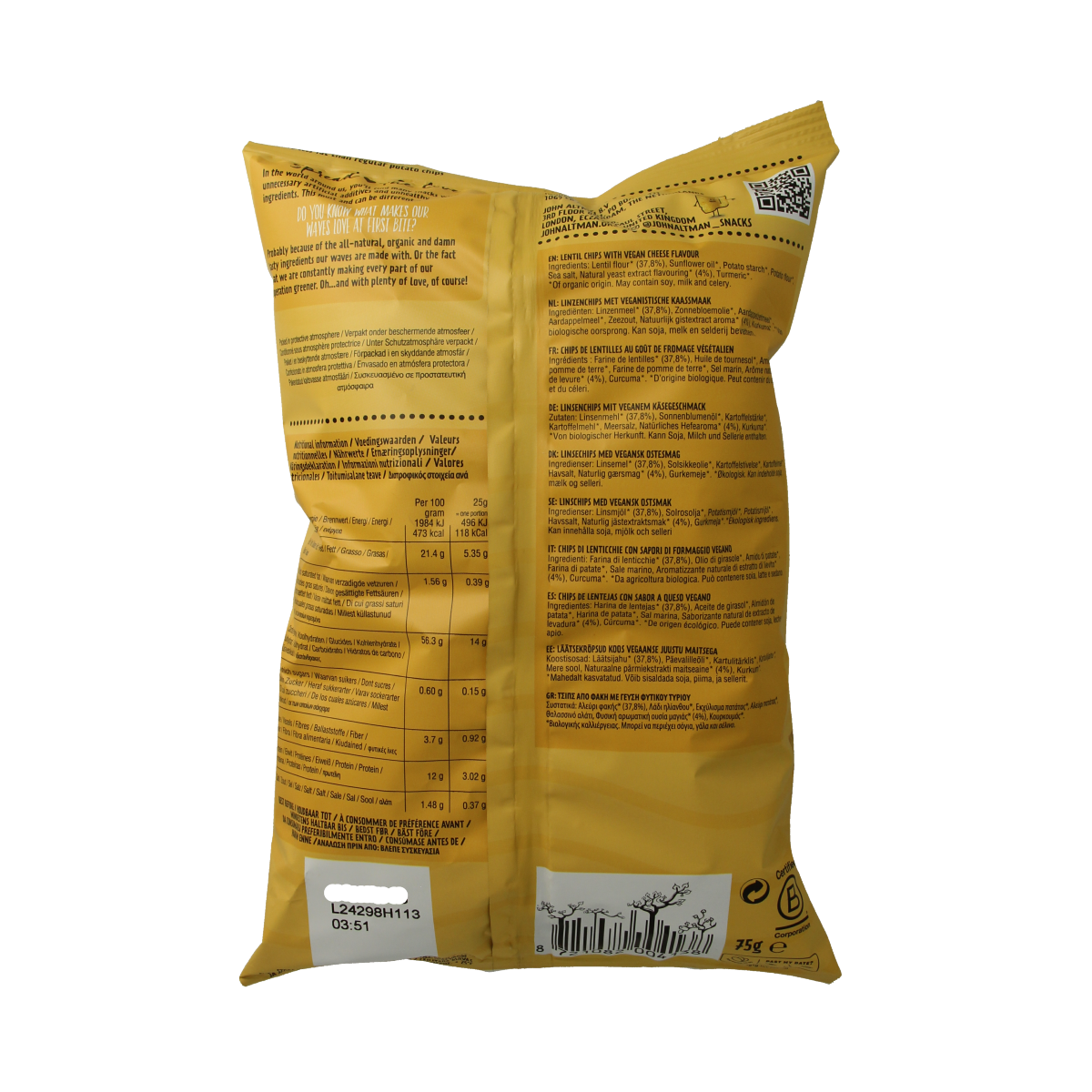 John Altman Linzen chips vegan cheese bio 75.00 Gram