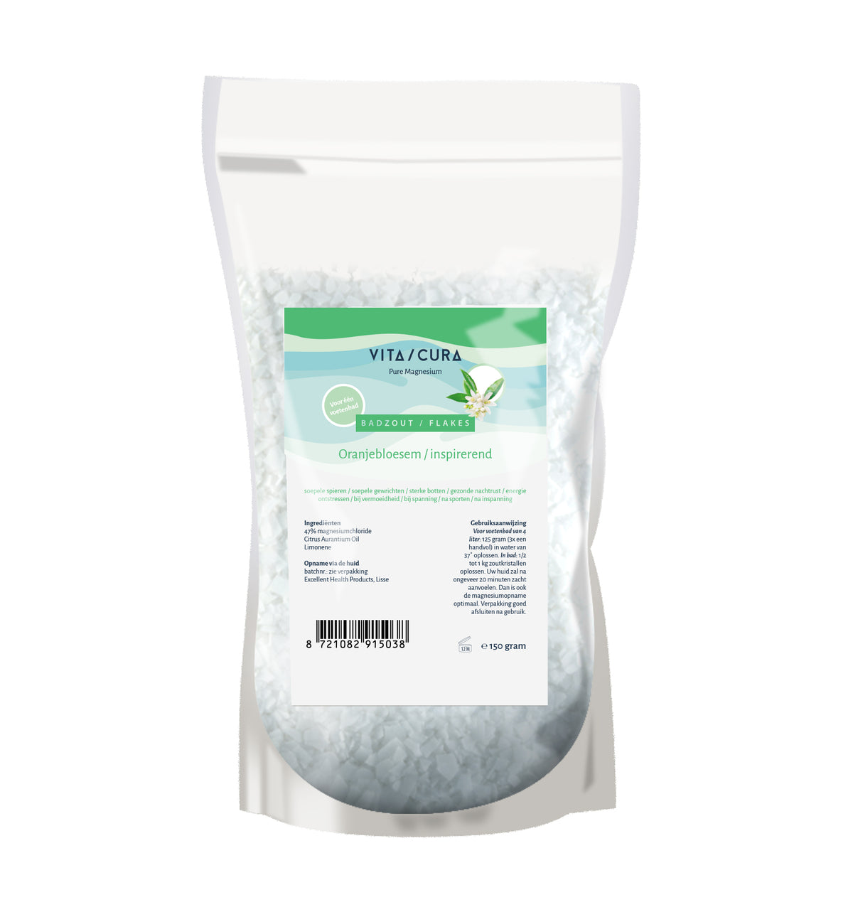 Vitacura Magnesium zout flakes oranjebloesem 150.00 Gram