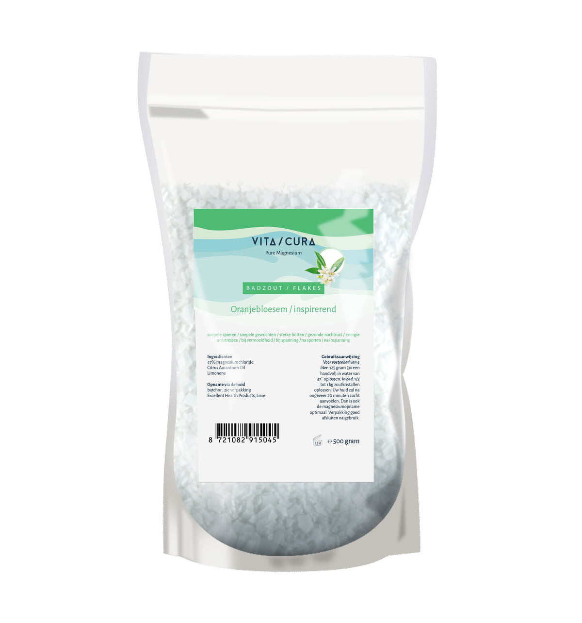 Vitacura Magnesium zout flakes oranjebloesem 500.00 Gram