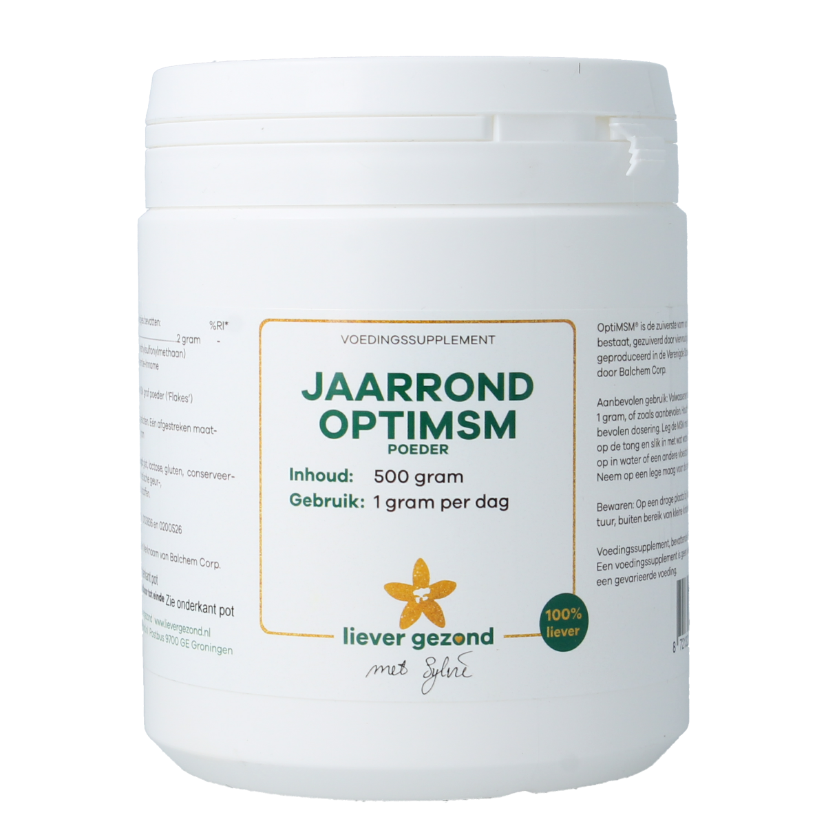 Liever Gezond Opti msm poeder jaarrond 500.00 Gram