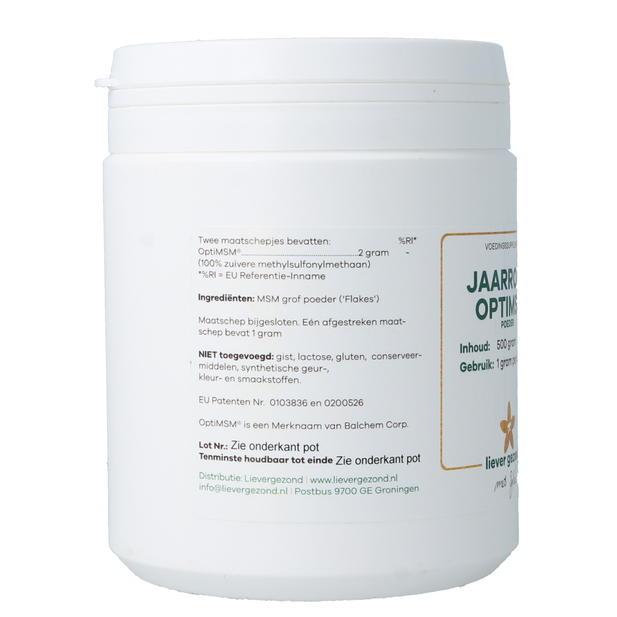 Liever Gezond Opti msm poeder jaarrond 500.00 Gram