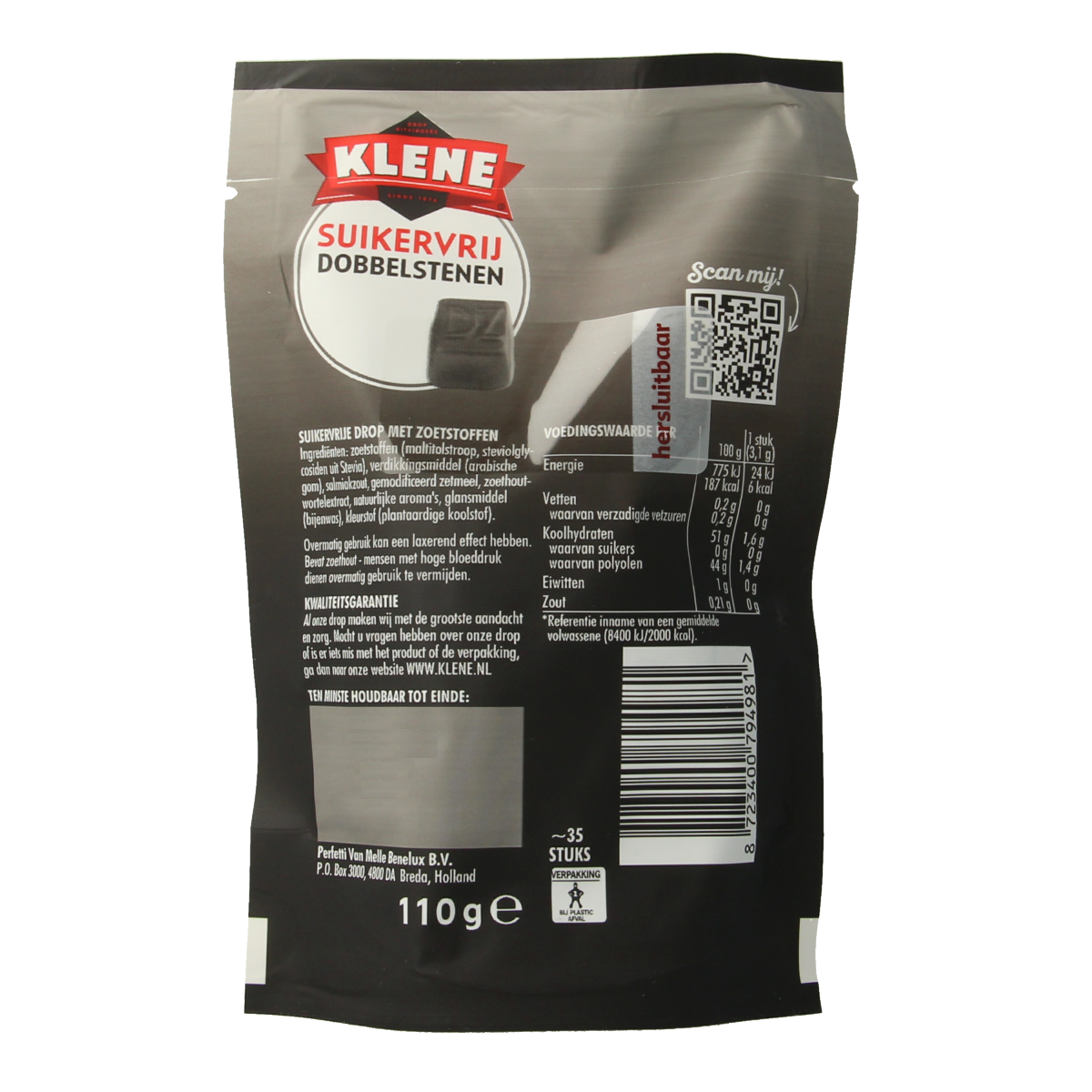 Klene Dubbelzout dobbelstenen suikervrij zakje 110.00 Gram