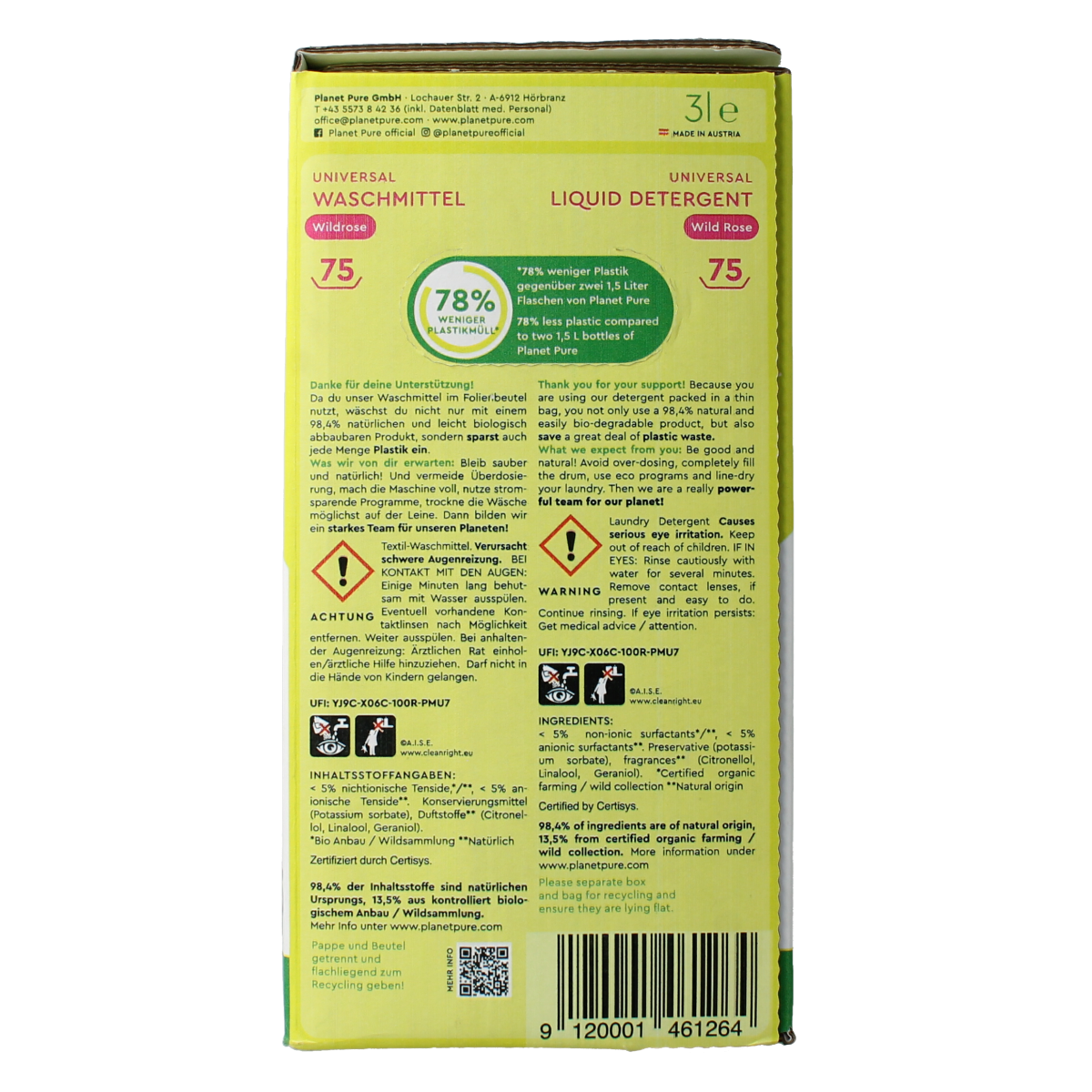 Planet Pure Wasmiddel vloeibaar universeel wild rose 3.00 Liter