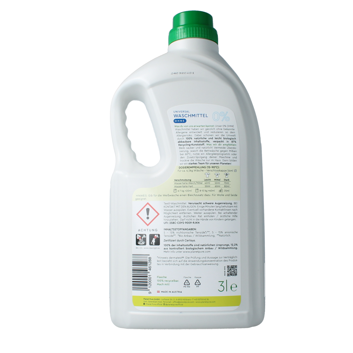 Planet Pure Wasmiddel vloeibaar universeel 0% zero 3.00 Liter