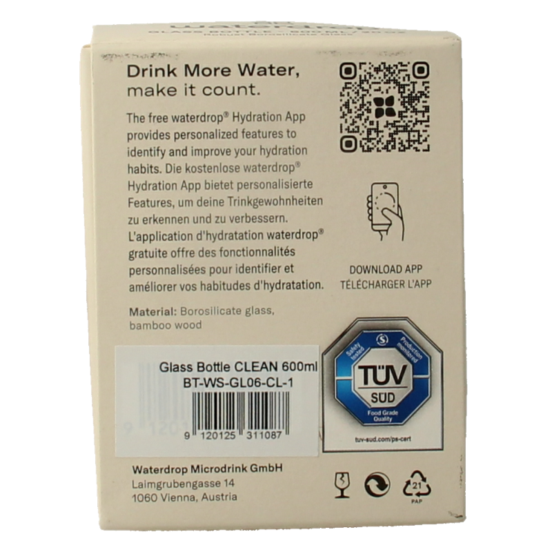 Waterdrop  Glazen drinkfles edition clean 600ml 1 Stuks