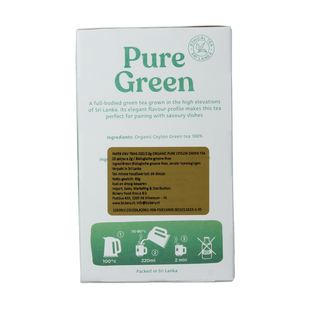 Dilmah Pure ceylon green tea bio 20.00 Zakjes