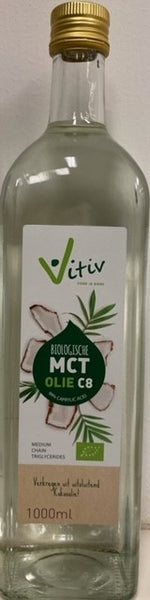 Vitiv MCT olie C8 coconut pure 99% caprylic acid bio 1.00 Liter