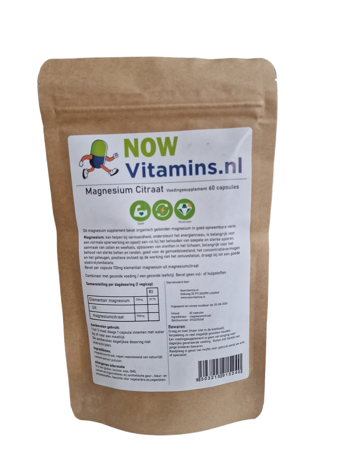 Nowvitamins.nl Magnesium citraat 60.00 Capsules