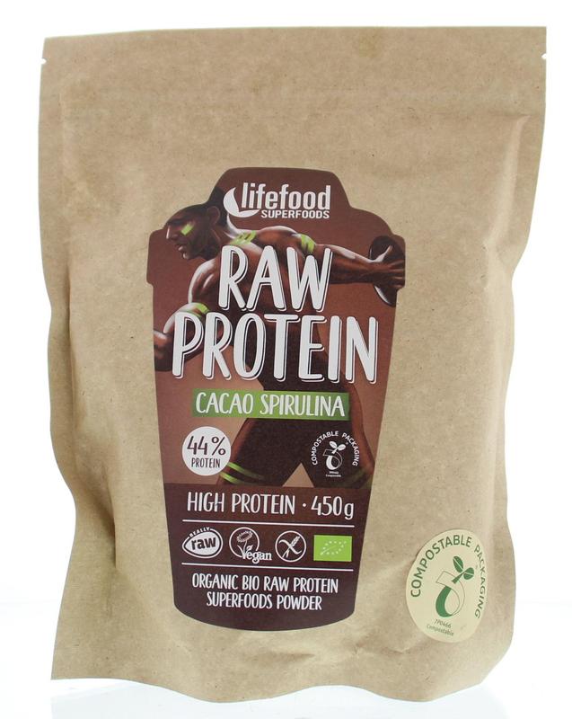 Lifefood Protein poeder cacao spirulina raw bio 450.00 Gram