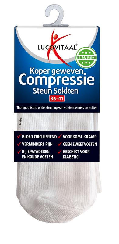 Lucovitaal Koper Geweven Compressie Steun Kousen 36-41 wit 1.00 Paar